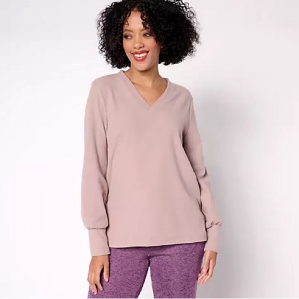 Cuddl Duds Ribbed Fleece V-Neck Pullover New